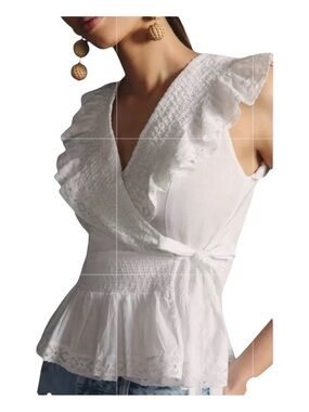 ANTHROPOLOGIE Deep-V Ruffled Blouse, Size S.